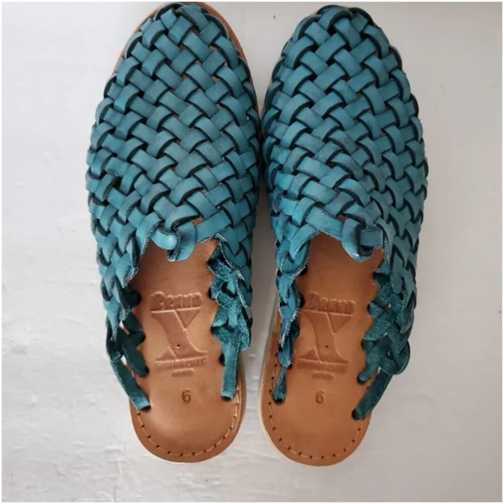 Huarache Mules by Brand X Huaraches Blue Handwoven Leather Size 6 Shoes Sandals - Picture 9 of 12